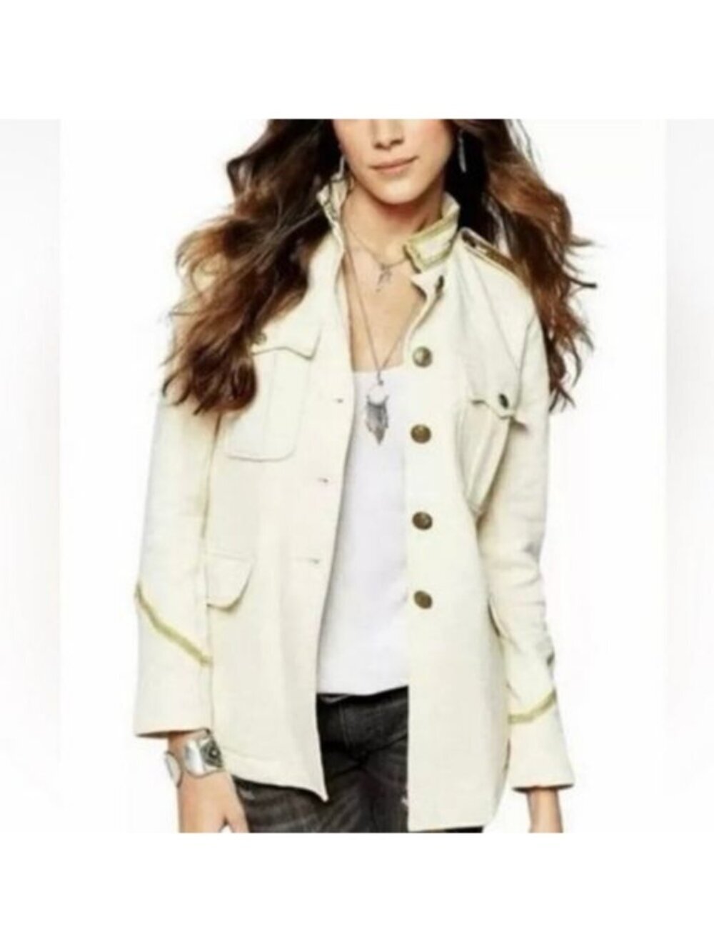 Denim & Supply Ralph Lauren Cream Gold Military Utility Jacket Medium